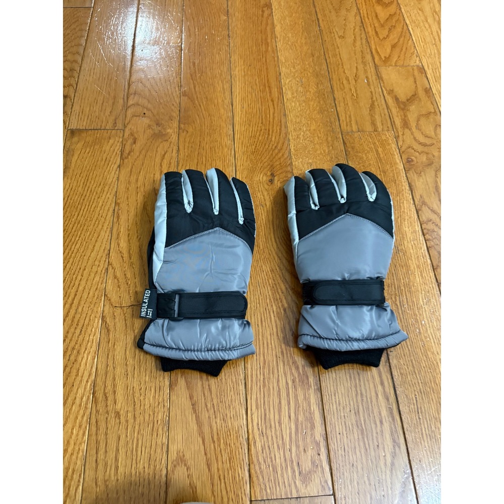 Insulated Waterproof Winter Gloves Grey Black Ski Snowboard Adjustable Strap
